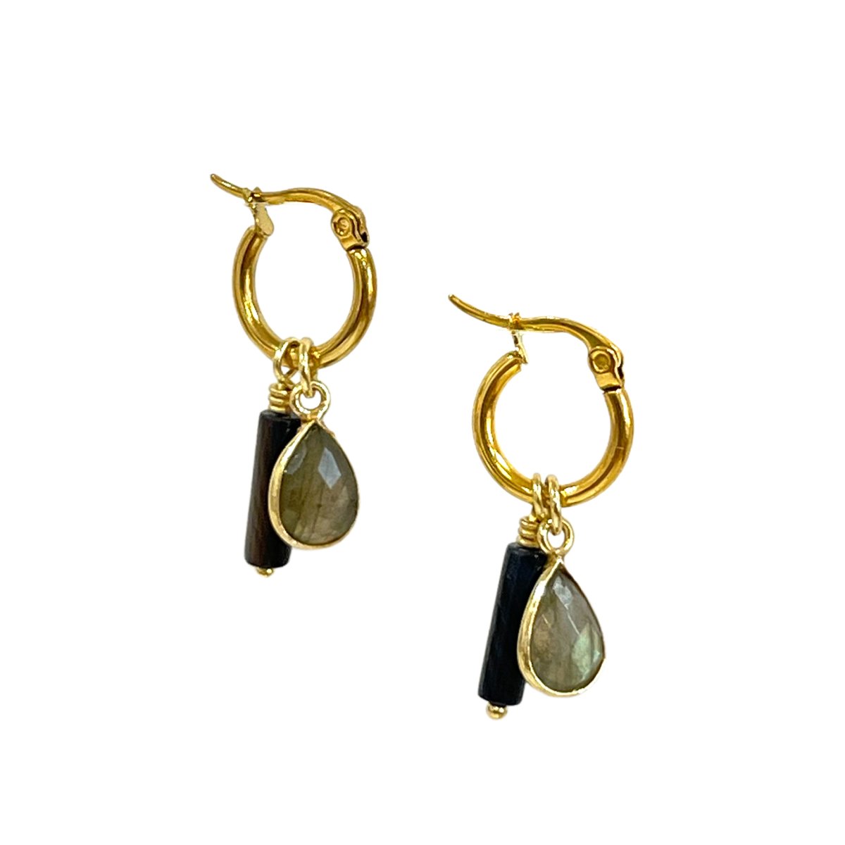 Baby Cluster Labradorite and Shell Hoops - Sunday Girl by Amy DiLamarraEarrings