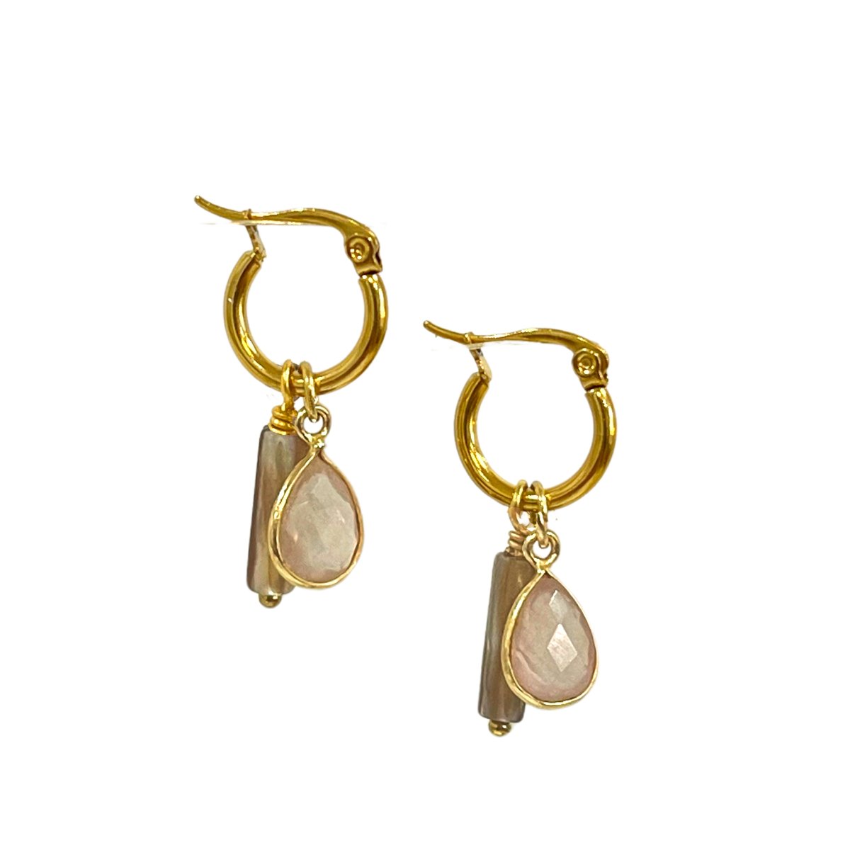 Baby Cluster Rose Quartz and Shell Hoops - Sunday Girl by Amy DiLamarraEarrings