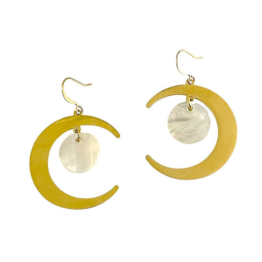 Crescent Moon and shell Statement Earrings - Sunday Girl by Amy DiLamarraEarrings