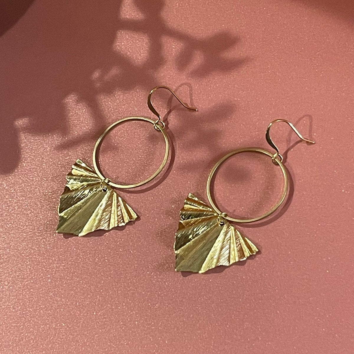 Crinkle Fan Geo Brass Earrings - Sunday Girl by Amy DiLamarraEarrings