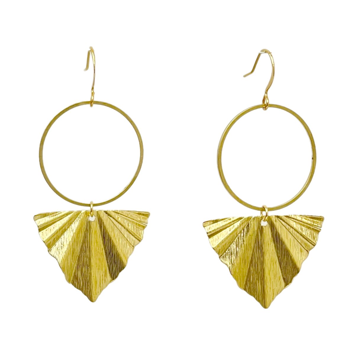 Crinkle Fan Geo Brass Earrings - Sunday Girl by Amy DiLamarraEarrings