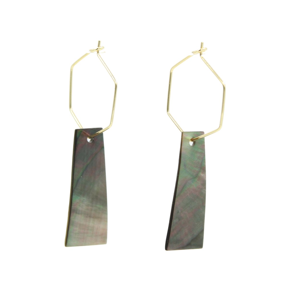 Geometric Abalone on Hexagon Hoops - Sunday Girl by Amy DiLamarraHoop Earrings