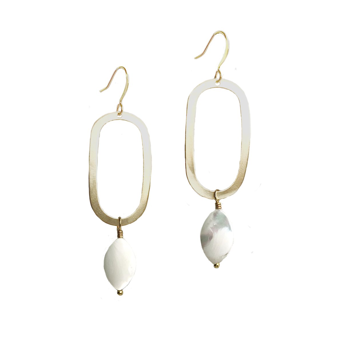 Mother of Pearl Brass Geometric Earrings - Sunday Girl by Amy DiLamarraDangle Earrings