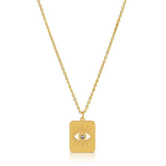 NK - 582 | Engraved Eye with CZ Tag pendant necklace - Sunday Girl by Amy DiLamarraNecklace