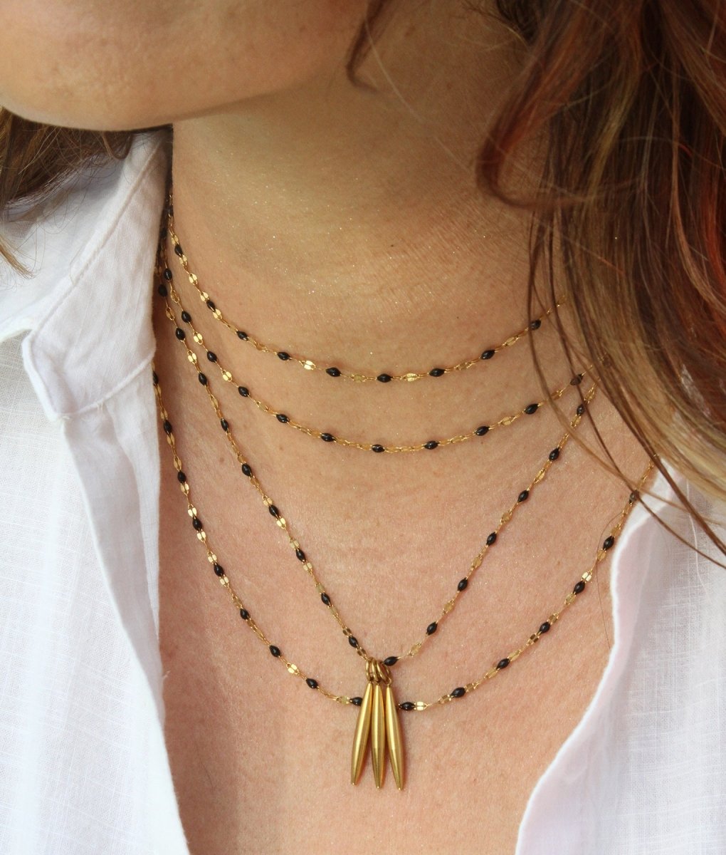 NK - 639 | Triple Points on black dots layering chain necklace - Sunday Girl by Amy DiLamarraNecklaces