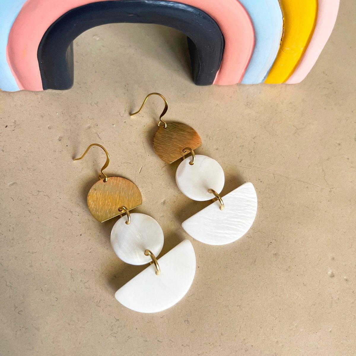 Vienna brass and Mother of Pearl Geo earrings - Sunday Girl by Amy DiLamarraEarrings